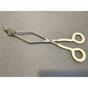 Vintage Ekco 10" White Rubble Handle Stainless Steel Tongs - USA